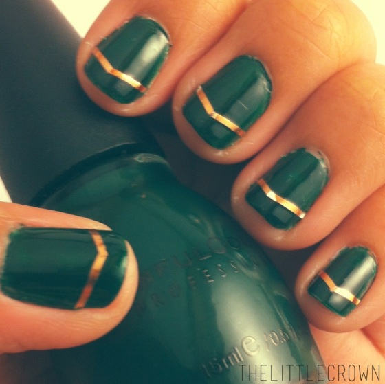 Green Gold St. Patrick's Day Striping Nail Art